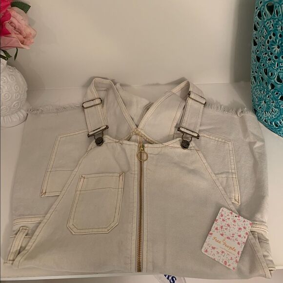 🔥Host Pick Free People Sunkissed Shortall Denim Overall Zip Off White Size 2 - Picture 10 of 12